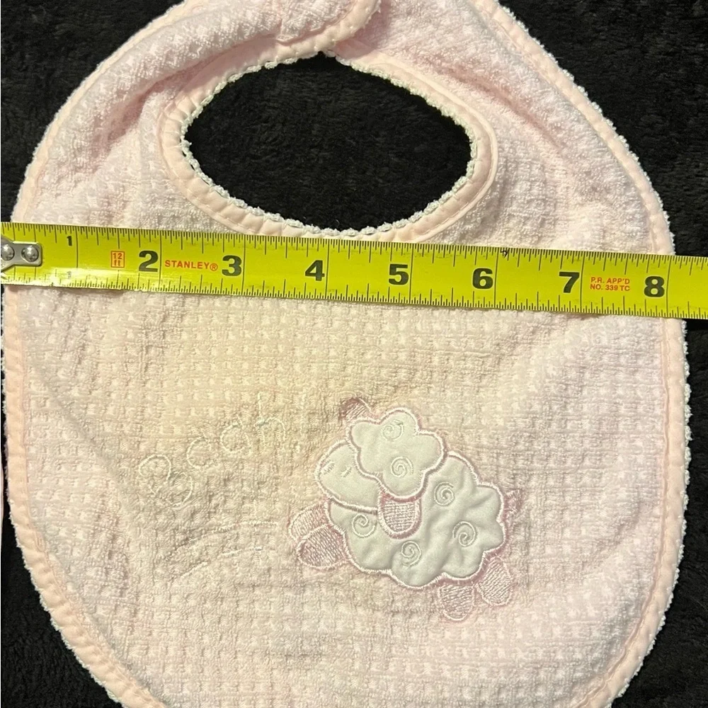 Vtg 60s Baby Girl 0-3 mths Little Lamb Pink and White Drool Bib Lot of 4